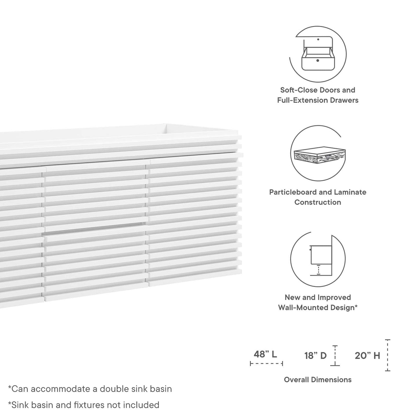 Modway Render 48" Double Sink Compatible (Not Included) Bathroom Vanity Cabinet in White