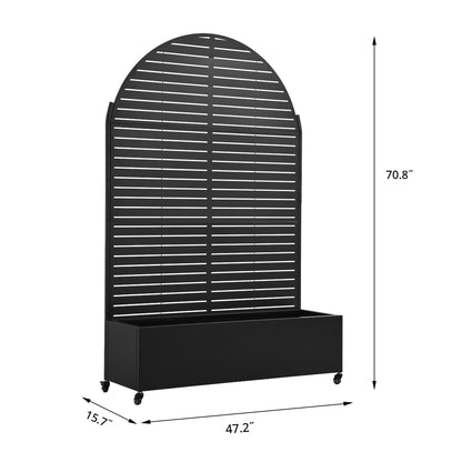Metal Raised Garden Bed with Trellis and Wheels, 71"x47"x16" Planter Box with Privacy Screen & Drainage Holes, Arched Outdoor Garden Bed for Climbing Plants, Vegetables, Flowers (Black-Louvered)