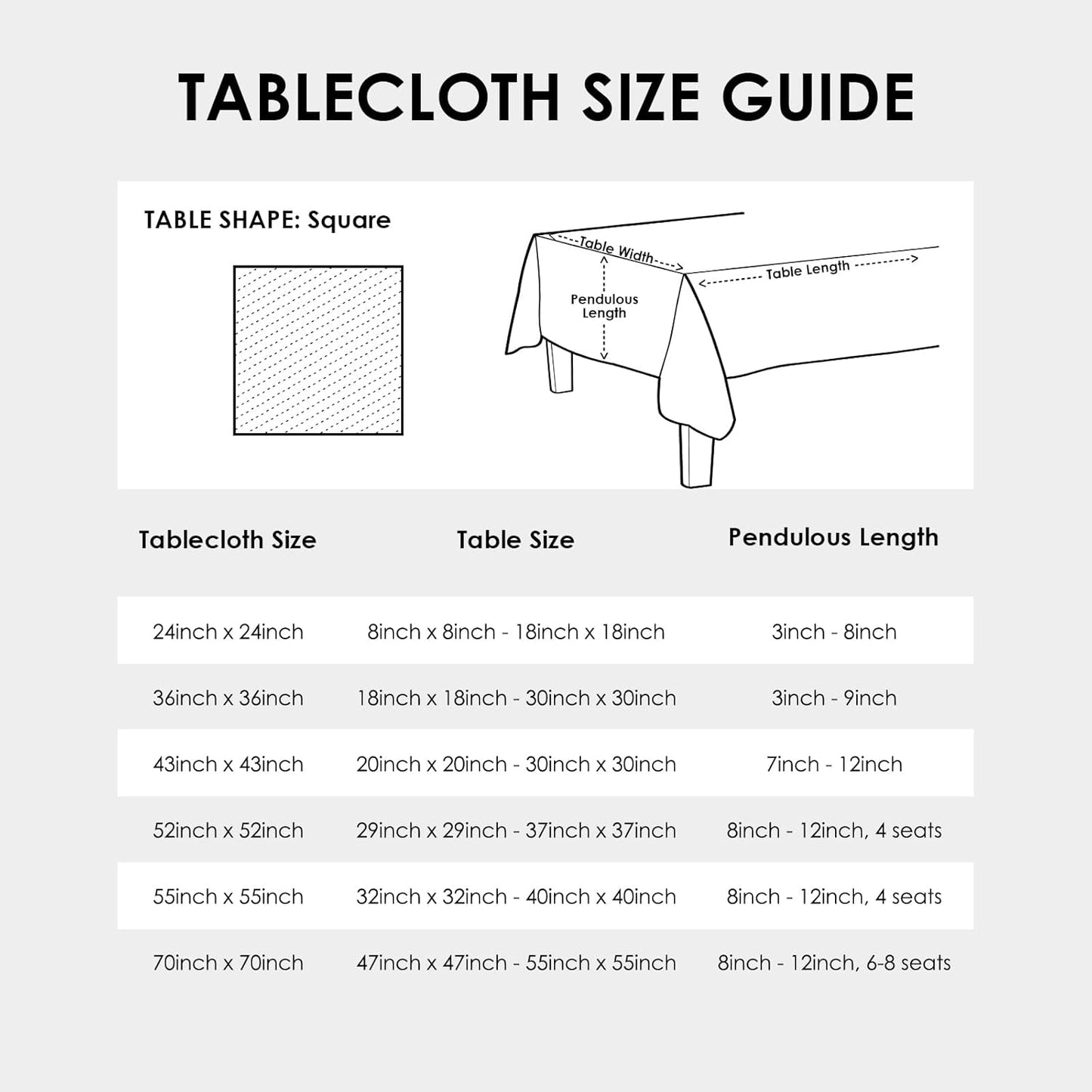 24 24 Inch Small Square Light Blue Tablecloth x Polyester Fabric Washable Table Cover Decorative Wrinkle Resistant