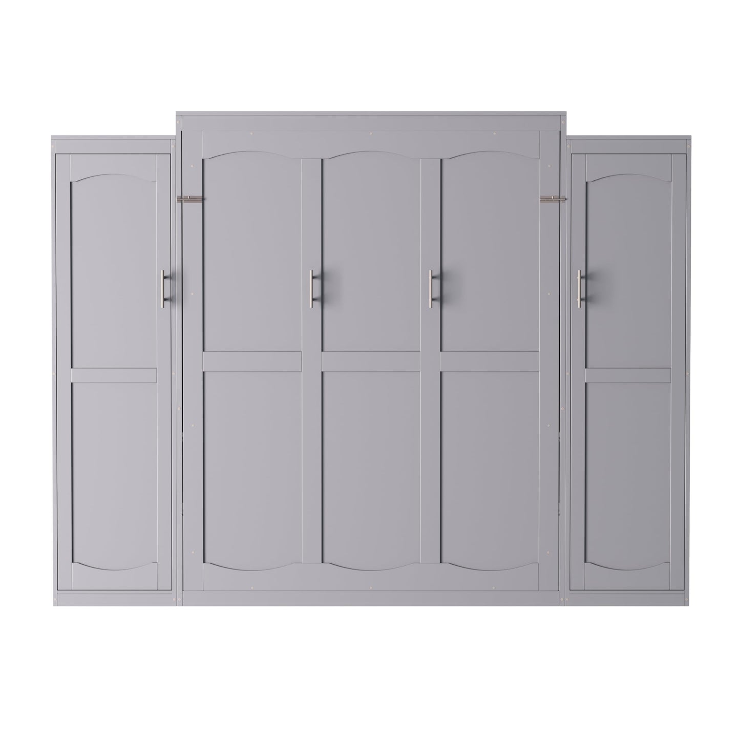 Ball & Cast Full Size Murphy Bed,Wood Foldable Wall Bed with 2 Sides Wardrobe and Storage Shelf, Hidden Cabinet Bed Frame for Bedroom,Guest Room,Space Saving,No Box Spring Needed,Gray