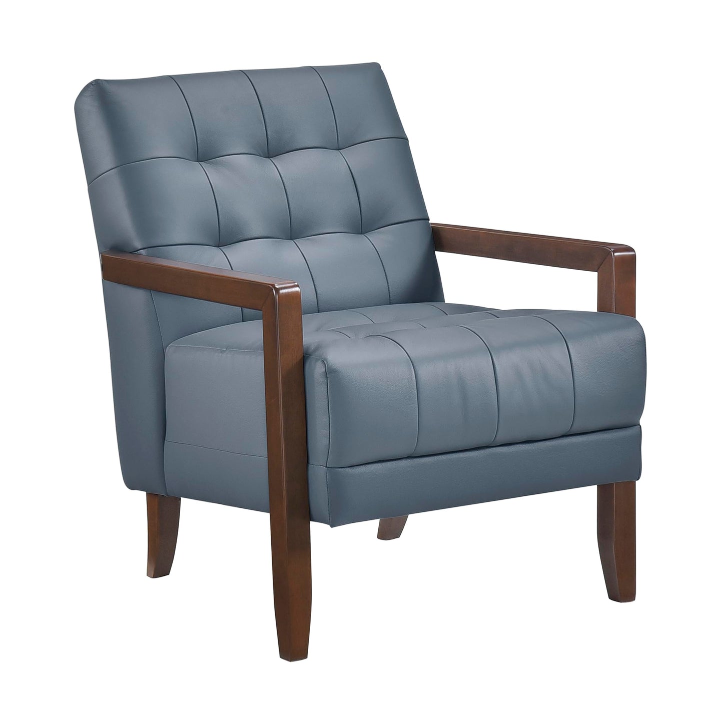 Lexicon Modern Accent Chair, Luxury Genuine Leather Match Living Room Chair with Tufted Cushions, Solid Wood Frame and Arm Rest, Comfy Upholstered Single Seat for Bedroom/Reading/Office, Blue