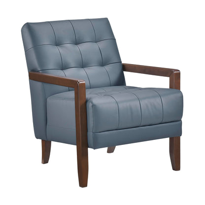 Lexicon Modern Accent Chair, Luxury Genuine Leather Match Living Room Chair with Tufted Cushions, Solid Wood Frame and Arm Rest, Comfy Upholstered Single Seat for Bedroom/Reading/Office, Blue