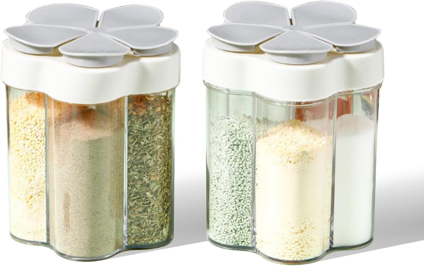 2pcs Travel Spice Container, 5 in 1 Portable Camping Seasoning Shaker for Travel, Hiking, BBQ, Picnic