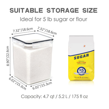 PANTRYSTAR Large Food Storage Containers with Lids Airtight 5.2L /176Oz, for Flour, Sugar, Baking Supply, 3PCS BPA Free Plastic Canisters for Kitchen Pantry Organization