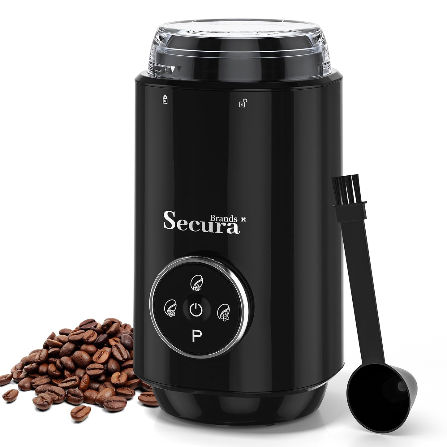 Secura Brands Electric Coffee Grinder with Coarse to Fine Multiple Grind Setting for Coffee Bean, Spices & Herbs, Black