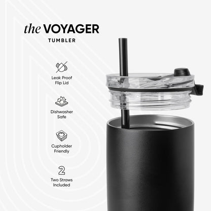 Simple Modern Voyager Tumbler with Flip Lid | Travel Coffee Mug | Insulated Stainless Steel Cold Brew Iced or Hot Coffee Cup | Gifts for Women Men Her Him | 12oz, Almond Birch