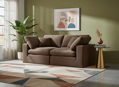Meridian Furniture 189Brown-S80 Comfy Collection Modern | Contemporary Upholstered Modular Sofa with Soft Brown Velvet, Down Feather Cushions, 80" W x 40" D x 34.5" H, Brown