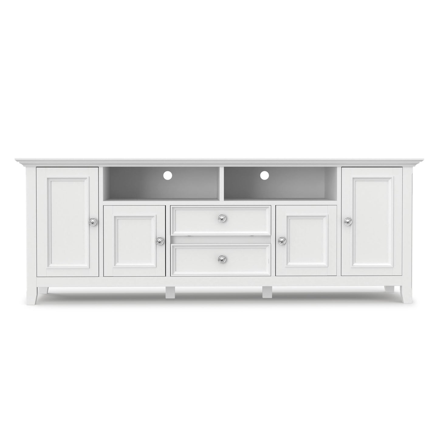 SIMPLIHOME Amherst TV Stand - 72 inch Wide Solid Wood Media Console in White, Transitional Entertainment Center for Living Room for TVs up to 80 Inches with Shelves and Cable Management