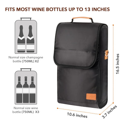 Philiva 3 Bottle Wine Tote Bag with Tumblers and Opener, Portable Wine Carrier Purse for Travel/Picnic/Beach/Pool/Events/Hiking, Gift for Women Men, Black
