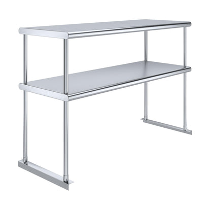 AmGood 48 Inch Double Tier Overshelf, 48 in. x 18 in. x 32 in. Stainless Steel Table Mount Shelf, 2 Tier Over Shelf for Prep Tables, Commercial Kitchen Storage Rack, Restaurant Equipment, NSF
