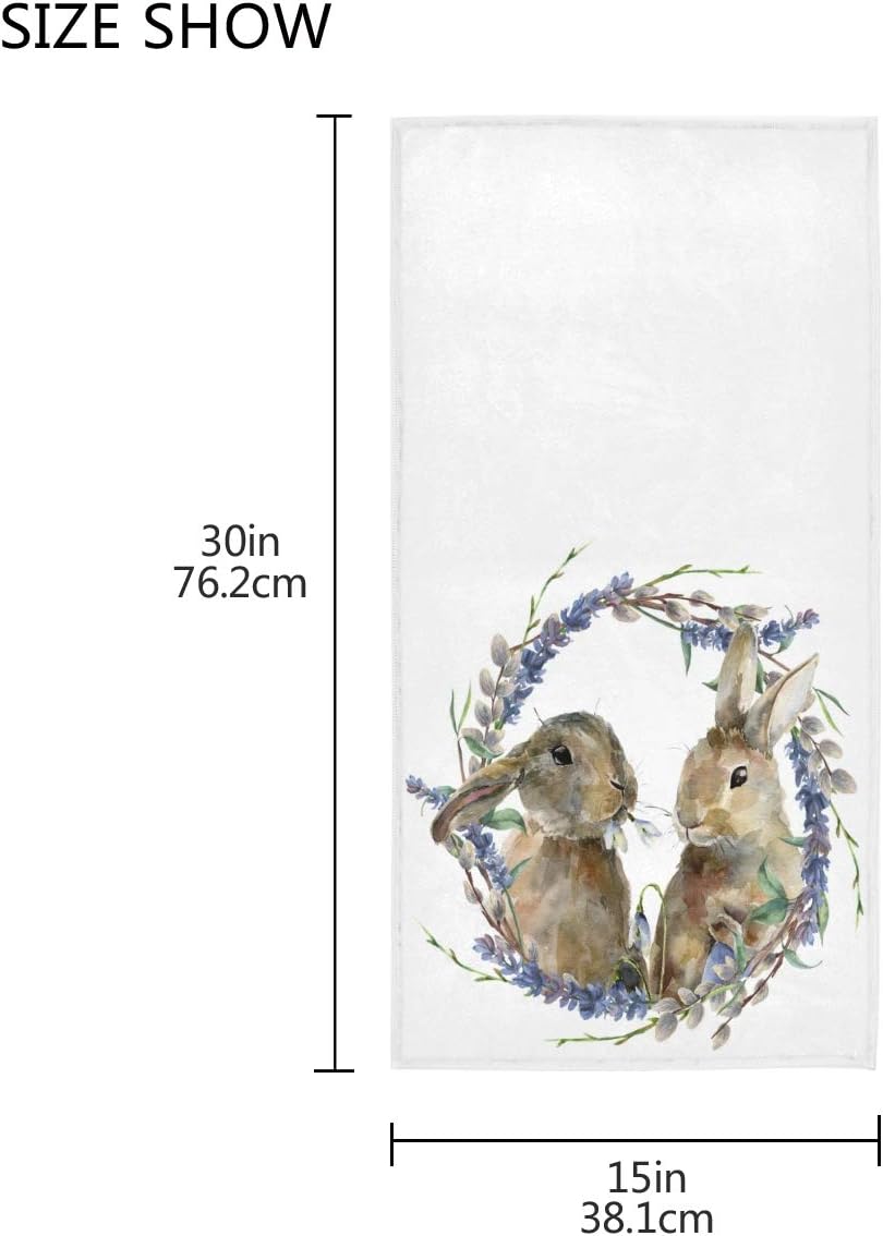 Wamika Spring Easter Bunny Hand Towels - Lavender Floral Wreath Rabbits Face Towel, 16 X 30 in, Soft Thin Guest Towel