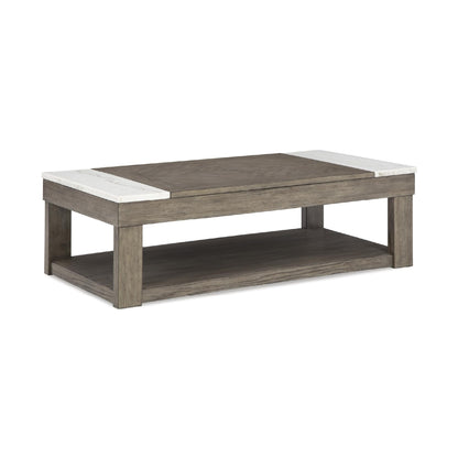 Signature Design by Ashley Loyaska Casual Lift-Top Coffee Table with 1 Lower Shelf, Marble Accents and Casters, Brown & White