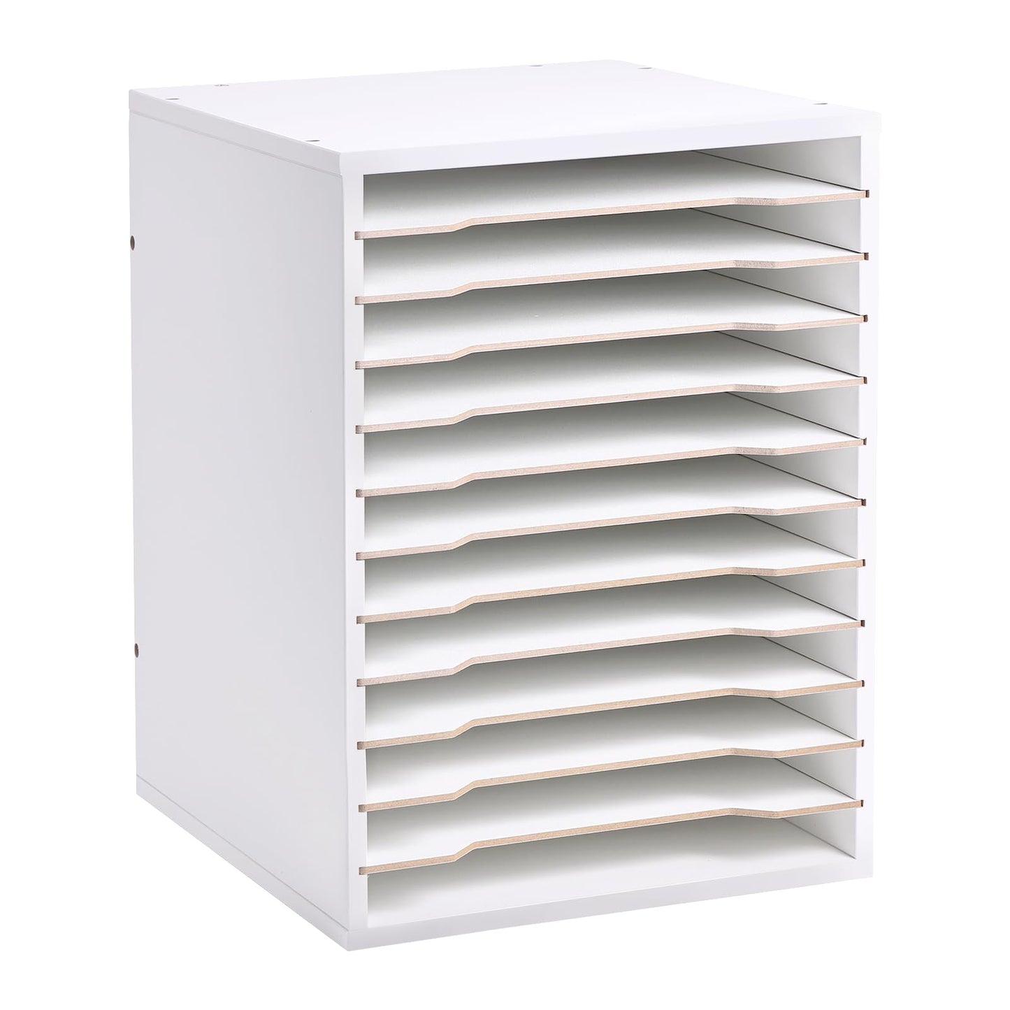 Caydo 12 Slot 8.5" x 11" Paper Organizer Storage, Wood Adjustable Shelves Paper Storage Shelf Holder for Scrapbooks, Cardstock, Construction & Printer Papers, Files for Office Home Desk