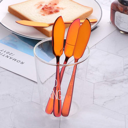 Stainless Steel 18/10 Cheese Desert Knives - Set of 4, Gold Breakfast Butter Knife, Slicer Sandwich Spreader (Magic Red)