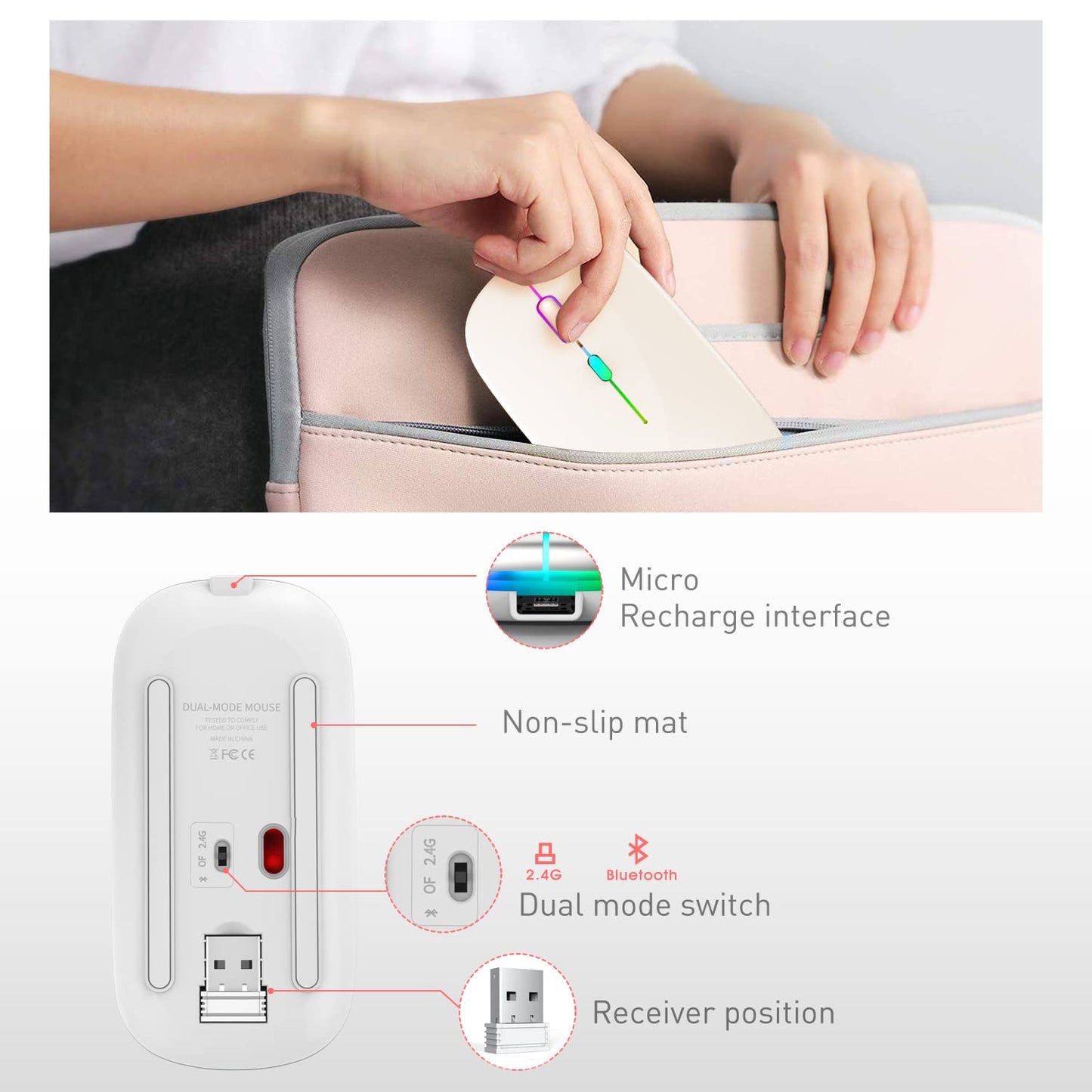 Bluetooth Wireless Mouse for Laptop mac MacBook ipad MacBook air MacBook pro pc Desktop Computer Windows Chromebook Notebook (Silver)