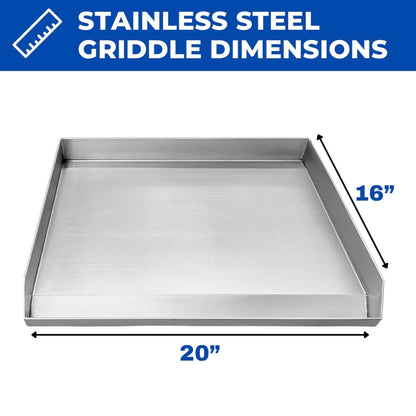 Deep Fryer and Flat Top Griddle Cart | 20" Stainless Steel Griddle | 3 Gallon Single Tank Deep Fryer | Outdoor Propane | Portable 4 Wheels | Thermometer + Cover Included | Commercial & Home