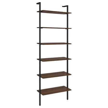 Coaster Home Furnishings - Owens - Wood and Metal - 6-Shelf Wall Mounted Bookshelf with Ladder Design and Transitional Style - Home Office & Living Room - 96-Inch - Walnut & Black - 980072