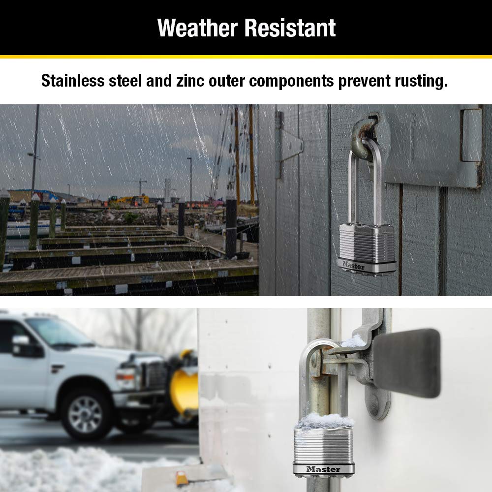 Master Lock M5XTLJ Magnum Heavy Duty Outdoor Padlock with Key, 2 Pack Keyed-Alike