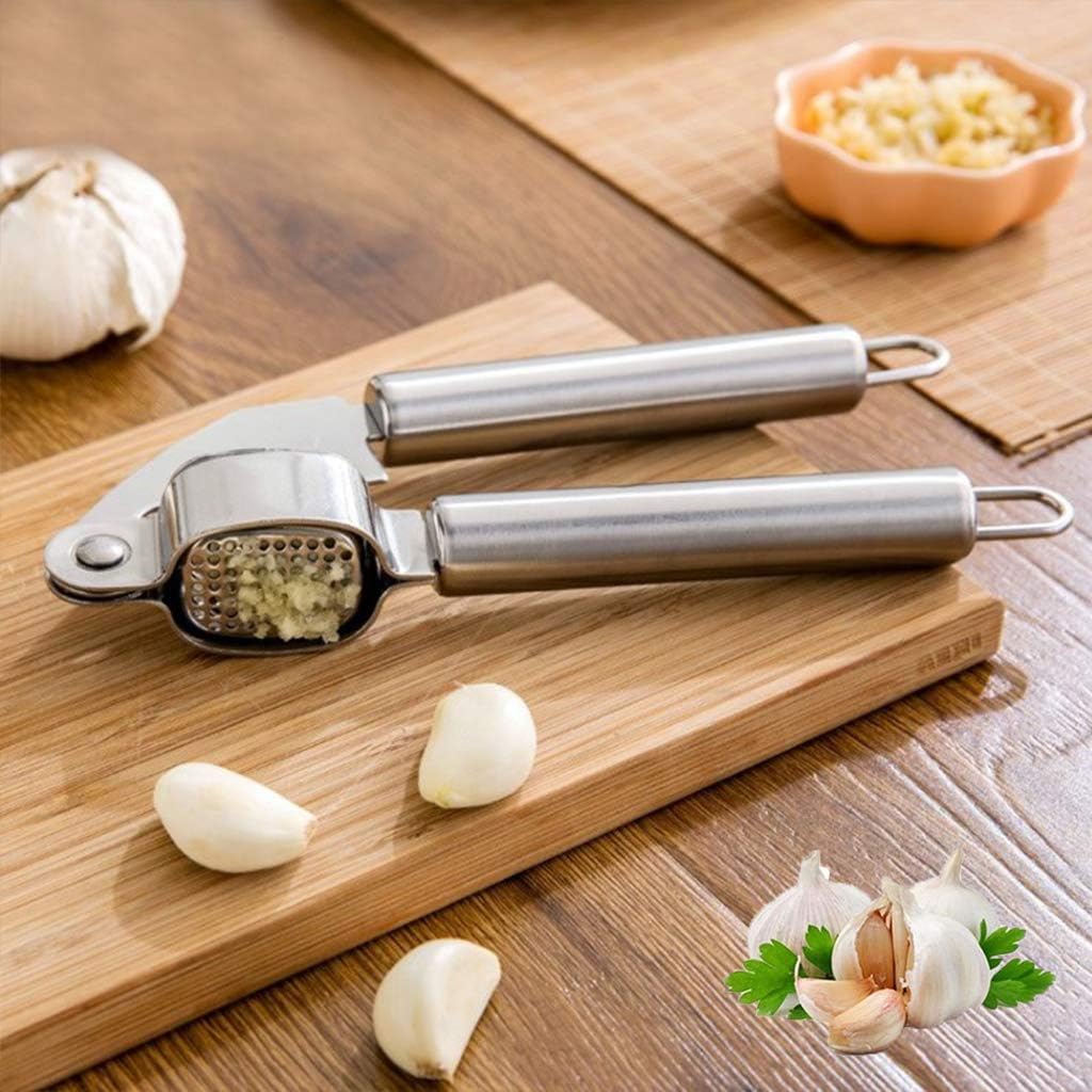 Garlic Press Stainless Steel by Hallucinity, Heavy Duty Kitchen Tool Garlic Mincer, Easy to Clean and Rust Proof