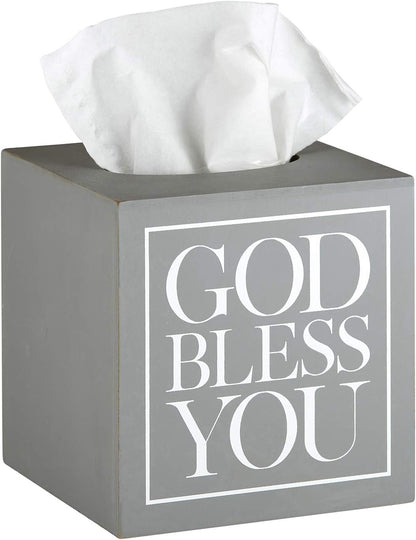 Creative Brands Faithworks, God Bless You Wooden Tissue Box Cover, Small, Grey
