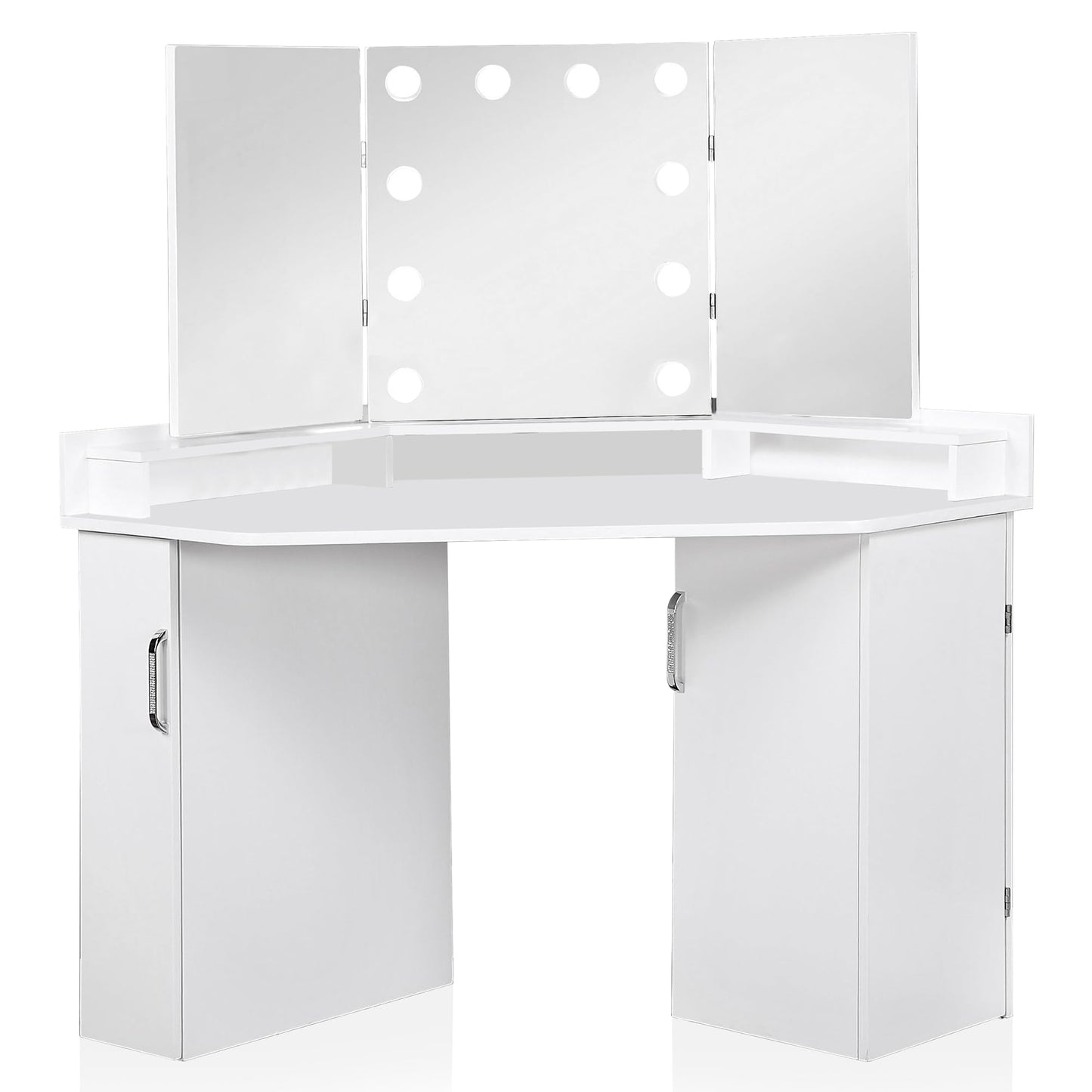 Furniture of America Sebastian Glam Solid Wood Vanity Set, Include Multiple Drawers Table and Mirror with 10 Bulbs for Bedroom, Dressing Room, Bathroom, Guest Room, White