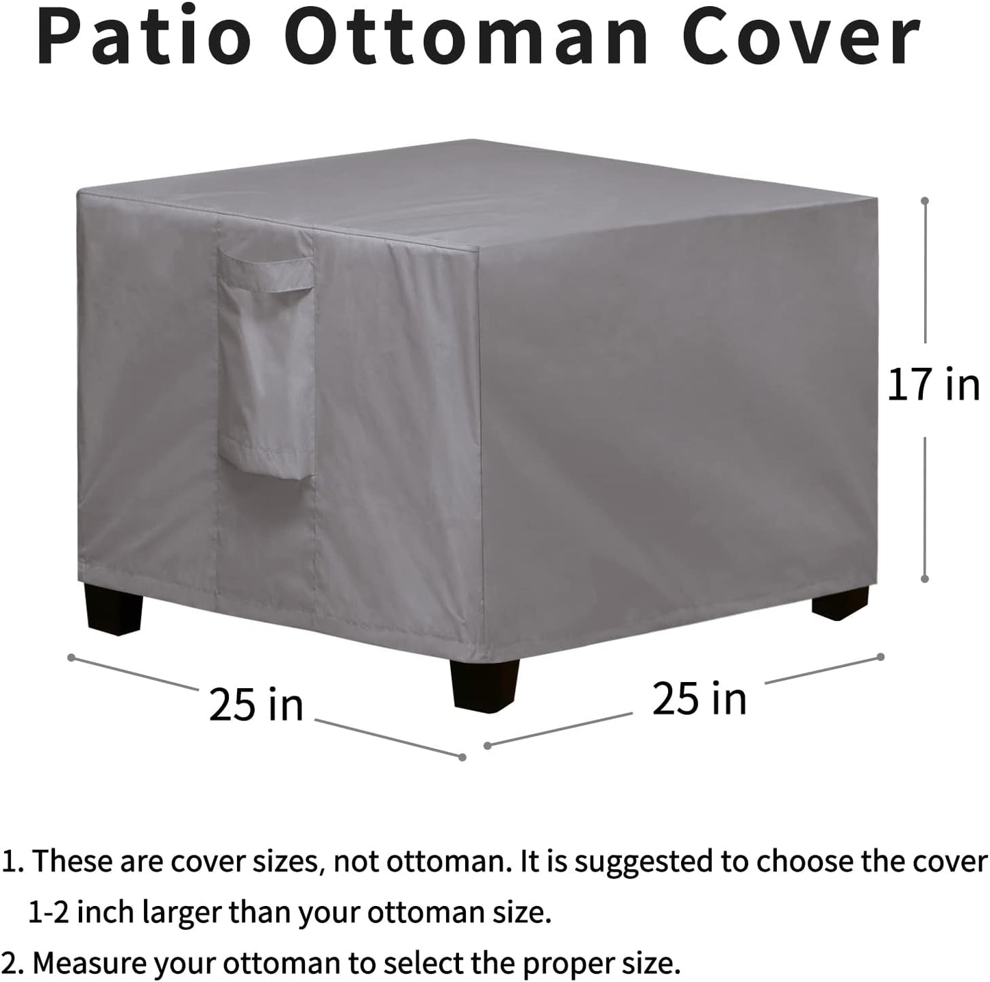 (25"x25"x17", Easy-Going Square Patio Ottoman Cover, Waterproof Outdoor Ottoman Cover, Fade Resistant Patio Side Table