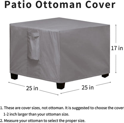 (25"x25"x17", Easy-Going Square Patio Ottoman Cover, Waterproof Outdoor Ottoman Cover, Fade Resistant Patio Side Table