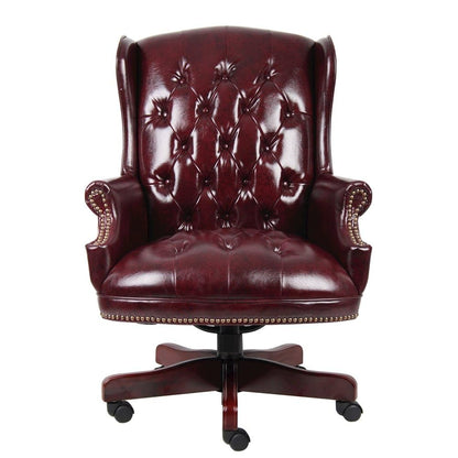 Starlight Canyon Home Burgundy Faux Leather Office Chair, Executive Seating with Wood Frame, Leather Desk Option for Study, Boardroom, Or Office Settings