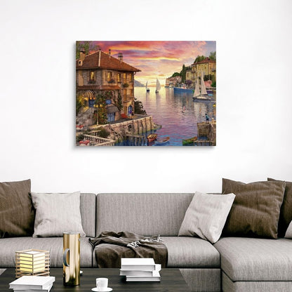 CANVAS ON DEMAND The Mediterranean Harbour Canvas Wall Art Print by Dominic Davison, Home Decor, Design, Ocean Europe, Artwork,48" x36in