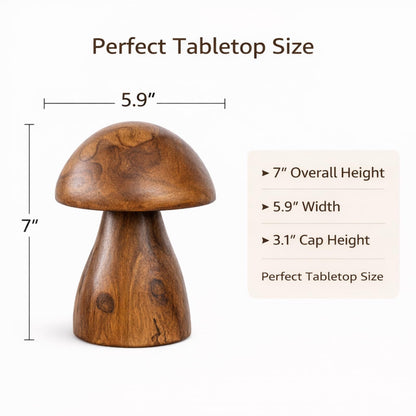 JOLLYMER Handmade Teak Wood Mushroom Decor Statue, Rustic Wooden Sculpture Accent for Living Room, Boho Tabletop Figurine, Natural Solid Wood Home Decoration for Indoor