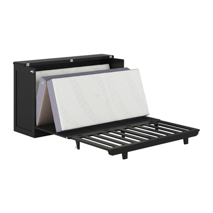 AFI, Charleston Queen Wood Murphy Bed Chest with 6" Mattress, Black