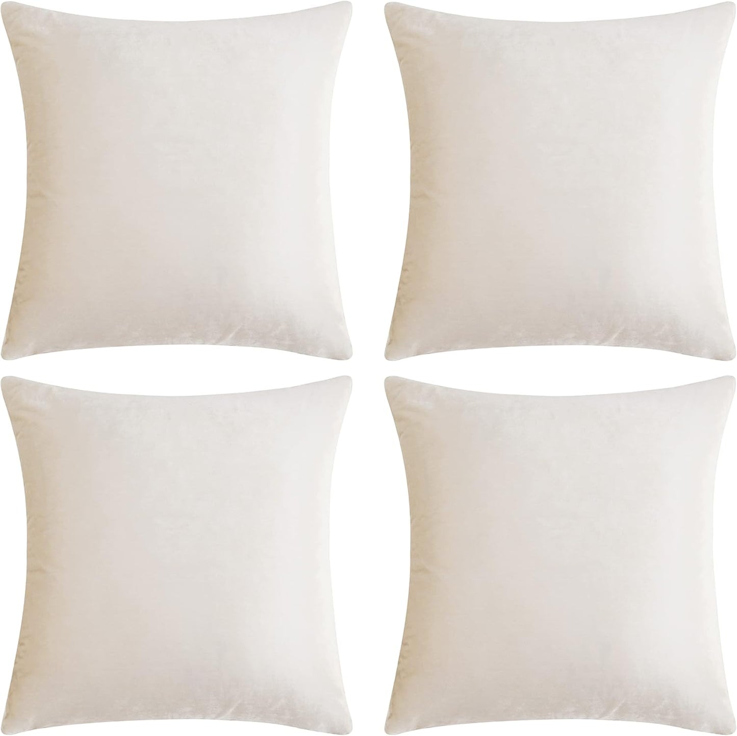 GIGIZAZA Velvet Ivory Throw Pillow Covers, Decorative Cushion Covers, 4pcs (18x18inch/45x45cm) for Sofa Couch