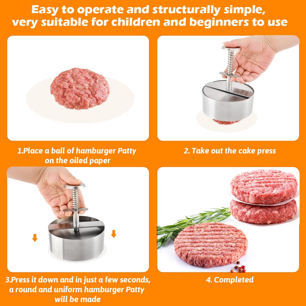 Yonderfume 304 Stainless Steel Burger Press, Adjustable Hamburger Patty Maker, Dishwasher Safe Meat Press for Beef, Burgers & BBQ Grilling