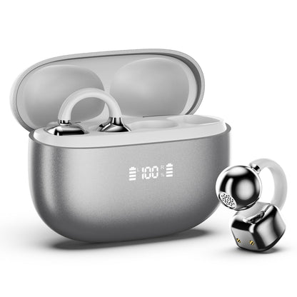 PAXA Clip On Earbuds, Clipbuds7 Open Ear Earbuds Wireless Bluetooth 5.4 with LED Display, Auto L-R Ear Recognition and Touch Control, Ultra-Light 4.5g Fit Comfort for Sports Fitness Daily Use, Silver