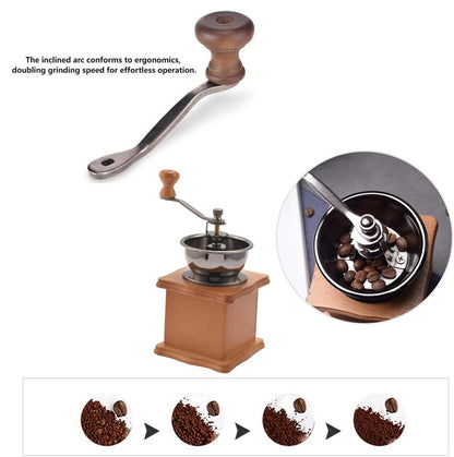 Eitonbu Wooden Manual Coffee Grinder Vintage Style Hand Coffee Mill Burr Coffee Grinder with Ceramic Hand Crank,Wooden Manual Coffee Grinder Cleaning Brush (Light Brown)