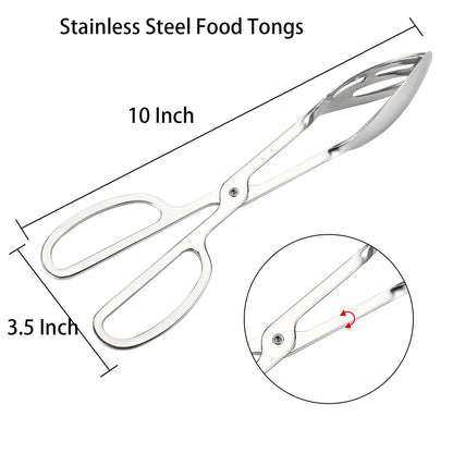 Jucoan 2 Pack Buffet Tongs Salad Tong, 10 Inch Stainless Steel Food Serving Bread Tongs with Scissor Handles for Kitchen, Party
