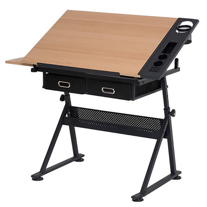 YDBMY Height Adjustable Drafting Table, Drawing Desk, Glass Art Desk, with Storage, for Home, School, Office, Working Station(Color:Natural)