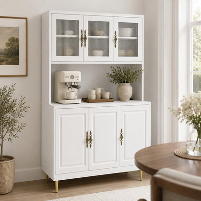 AUN Metal Pantry Cabinet with Charging Station - 68" Multi-Scene Storage Cabinet for Kitchen, Coffee Bar, Dining Room | Adjustable Shelves & Soft-Close Doors,White
