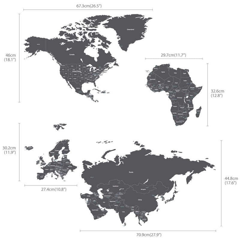 DECOWALL DLT-1609G Modern Grey World Map Kids Wall Decals Wall Stickers Peel and Stick Removable Wall Stickers for Kids Nursery Bedroom Living Room (XLarge)
