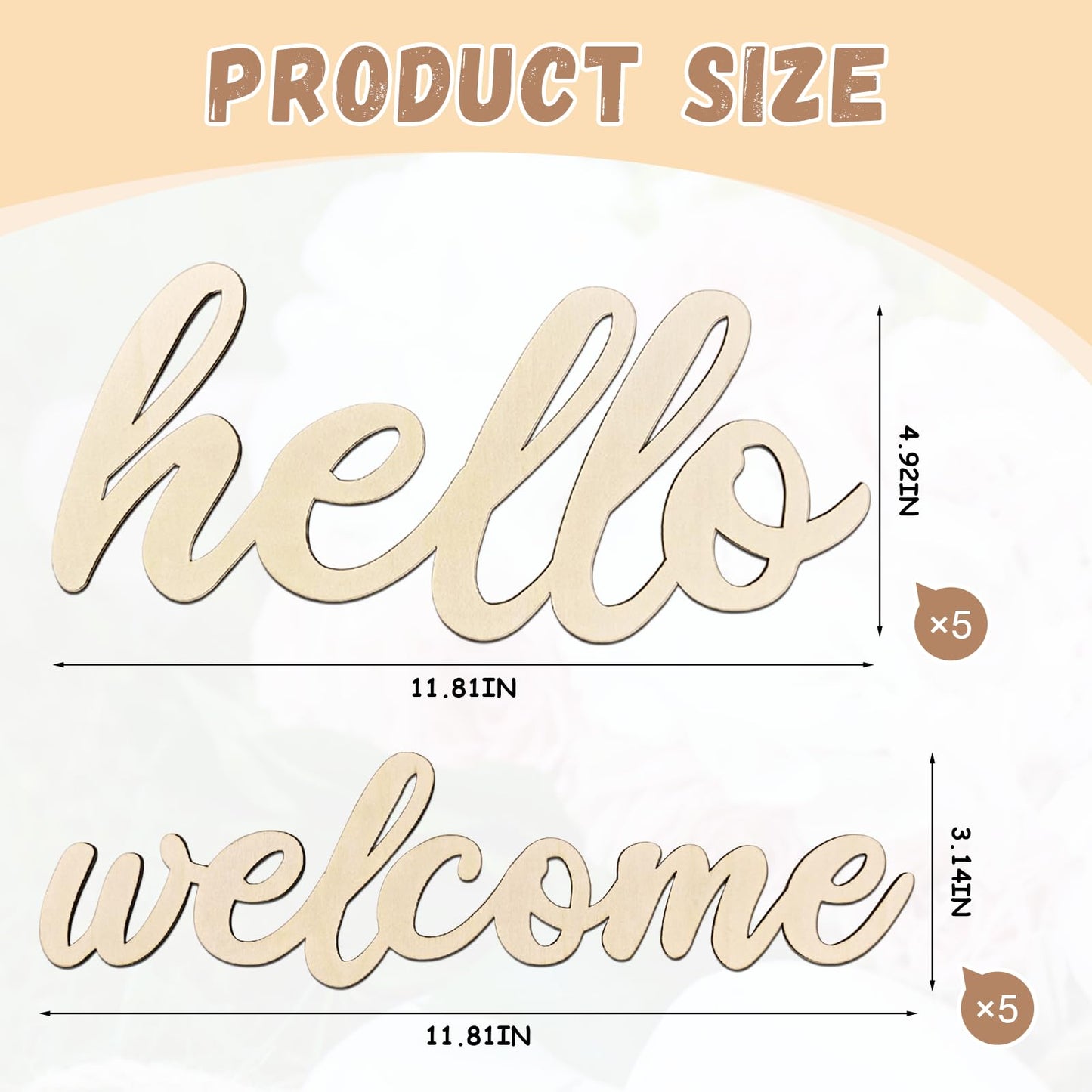 WOODOUNAI 10 Pcs Unfinished Wooden Hello & Welcome Sign Wooden Cutout Letter Hello Welcome Sign for Wreath DIY Art Blank Decorative Word Signs for Door Wall Christmas Trees Home Decor (Wood)