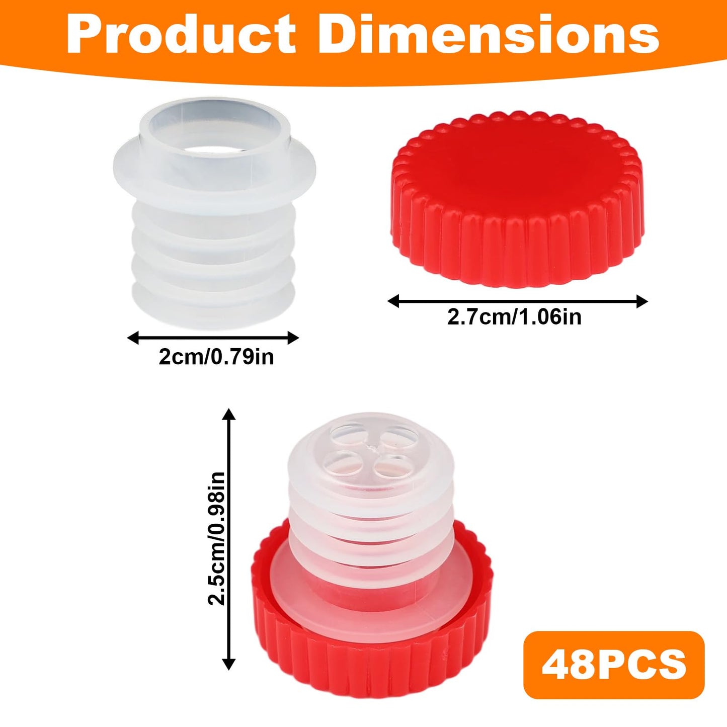 48pcs Slow Wine Pourer Spout, Red Plastic Wine Pourers with Seal Lids for Corked Bottles Bars Restaurants & Home Use