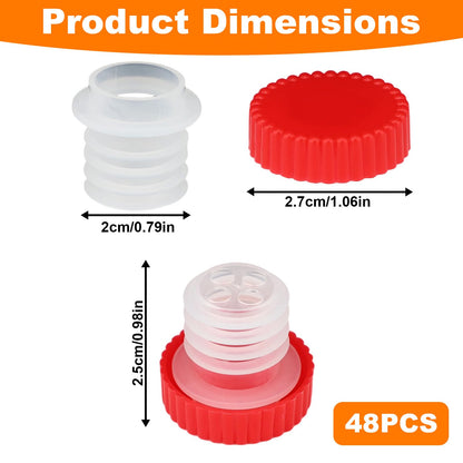 48pcs Slow Wine Pourer Spout, Red Plastic Wine Pourers with Seal Lids for Corked Bottles Bars Restaurants & Home Use