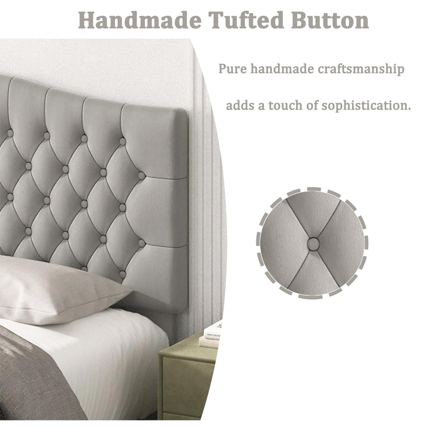 Befurtori King Headboard Only, Upholstered Headboard for Adjustable Bed Velvet Tufted Cal King Size Wall Mounted Head Board with Solid Wood Legs Head Board, Silver Gray