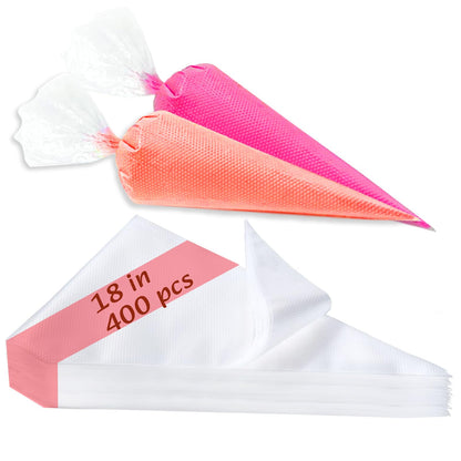 18 Inch Piping Bags, 400pcs Disposable Decorating Pastry Bags, Large Thickened Plastic Anti-Burst Non-Slip Icing Bags for Cookie and Cake Decorating (18 inch)