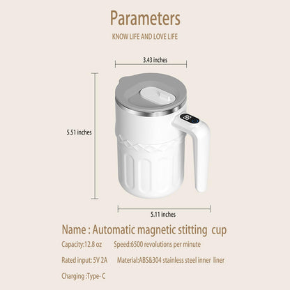 Qevcumuk Self stirring coffee mug 12.8oz - Digital Temp Display, Touch Switch, 20s Auto Shutoff, Type-C Fast Charging， Rechargeable self stirring mug