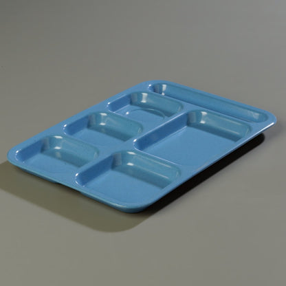 Carlisle FoodService Products Right-Hand Heavyweight 6-Compartment Melamine Tray 10" x 14" - Sandshade