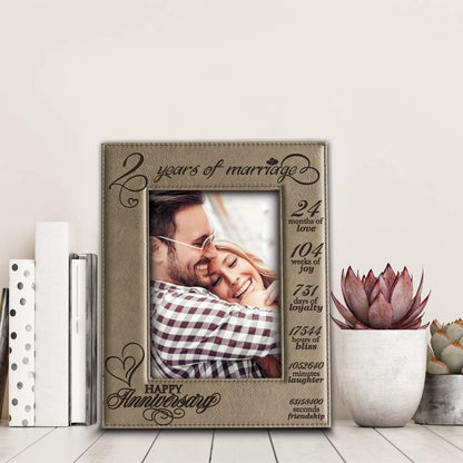 BELLA BUSTA- 2 Years of Marriage, Engraved Leather Picture Frame, Second Anniversary Gift (5 x 7 Vertical)