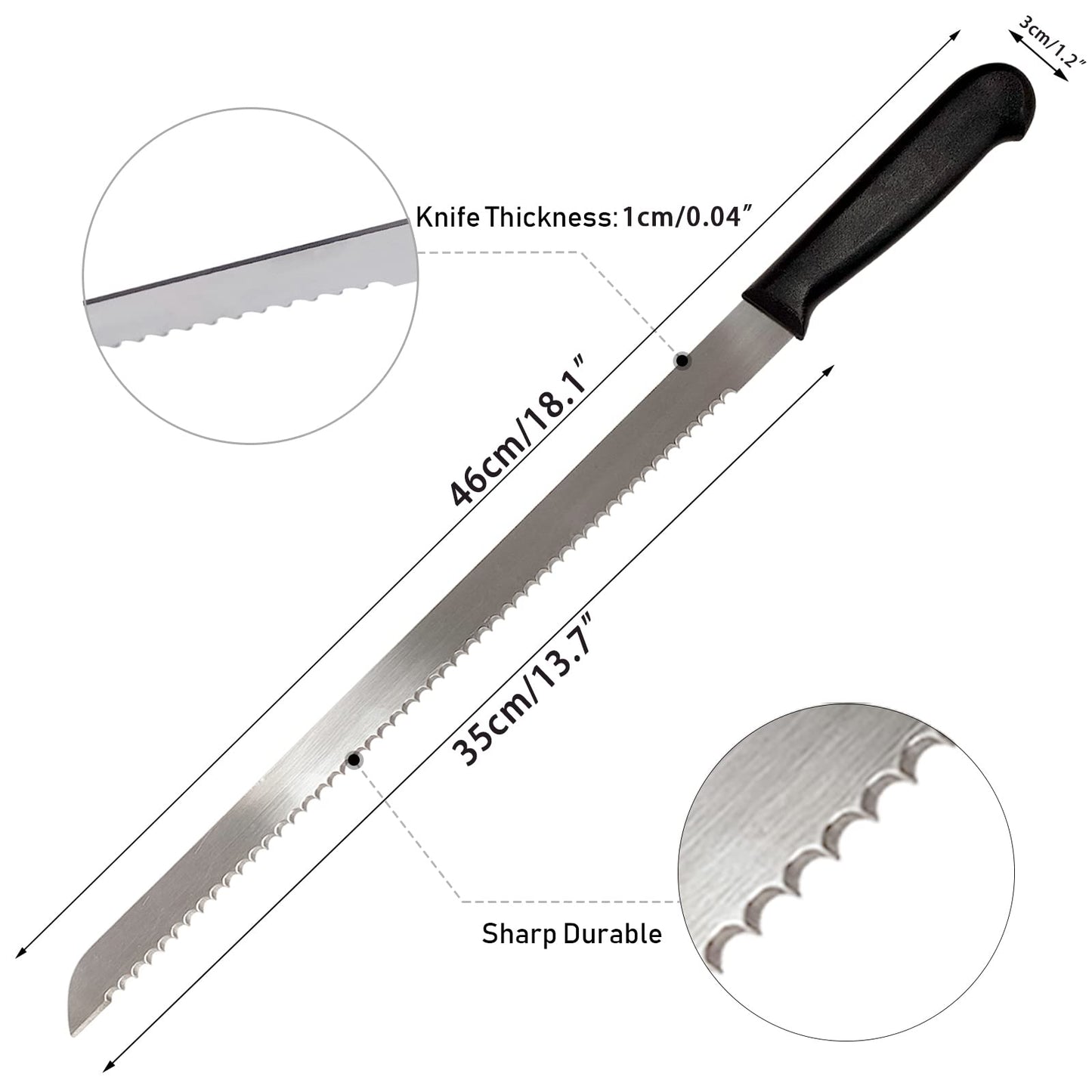 Kiss Core 18.1-inch Bread Knife for Homemade Bread, Long Serrated Knife Stainless Steel Loaf Cutter for Cakes, Sandwiches