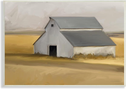 Stupell Industries Autumn Field Farmhouse Barn Landscape Wall Plaque, Designed by Kamdon Kreations, 19 x 13, Grey