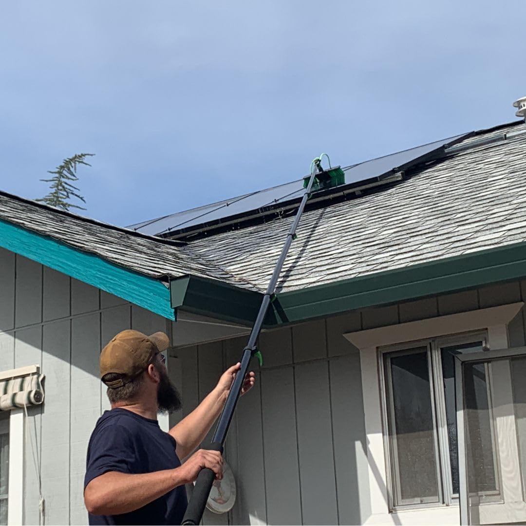 EQUIPMAXX 30 Feet Solar Panel Cleaning Brush & Pole Window Cleaner Window Cleaning Solution (Glass, Solar Panel, etc.) Professional Tool Water Fed Pole Kit Scrubber Brush w/Spray Washer & Squeegee